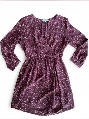 Madewell 6 Medium Mini Dress Long Sleeve Burgundy white polka dots Silk Babydoll
